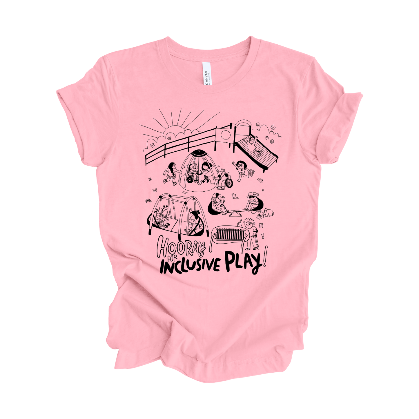 Adult “Hooray For Inclusive Play” Tee • Pink