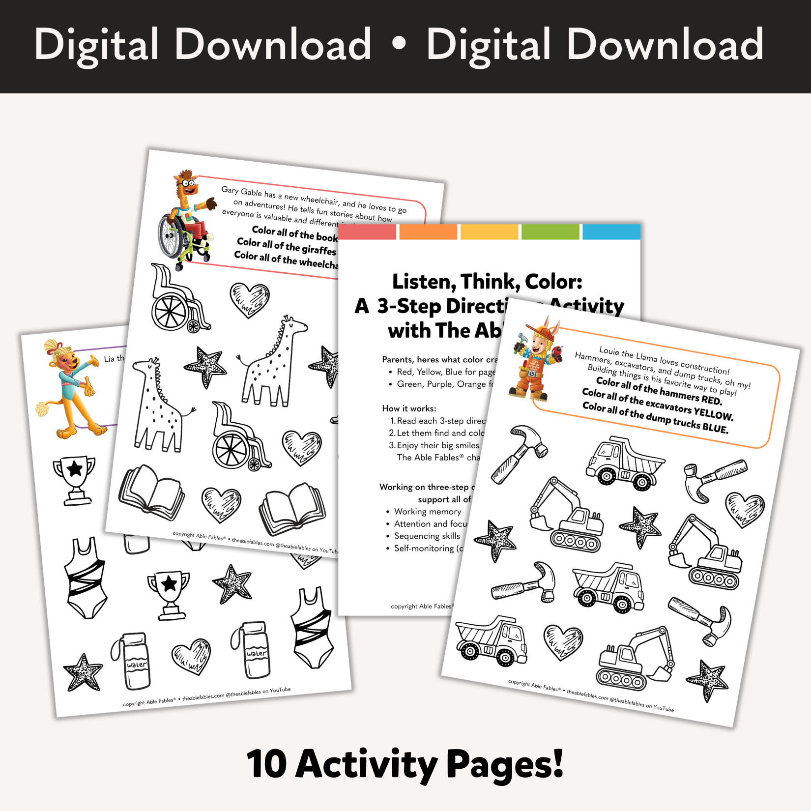Listen, Think, Color! w/ The Able Fables® | A 3-Step Directions Activi